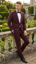 Men's Burgundy and Burgundy Shawl Lapel Tuxedo Suit | Classic Formal Wedding Prom Dinner Jacket Set