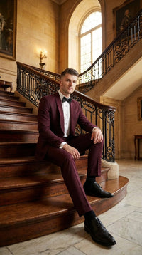 Men's Burgundy and Burgundy Shawl Lapel Tuxedo Suit | Classic Formal Wedding Prom Dinner Jacket Set