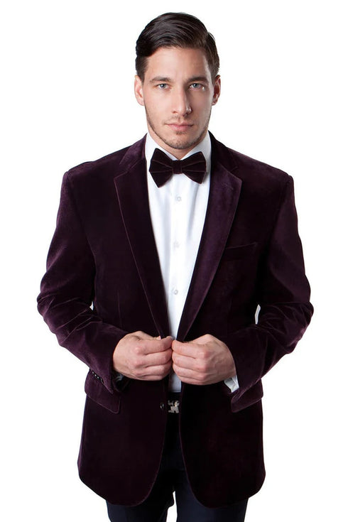 Mens two button classic velvet burgundy blazer