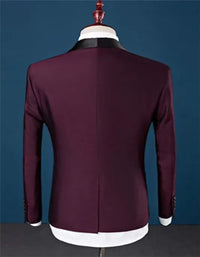 Burgundy Slim Fit Shawl Lapel Groomsmen Suit Fashion Black Trim Tuxedo Mens's