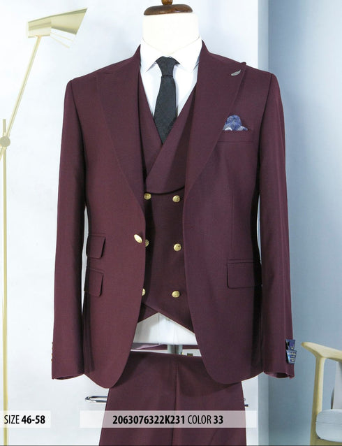 Ivory and Gold Button Wedding Suit - Off White Cream Peak Lapel with Double breasted Vest