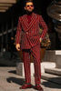 Burgundy Pinstripe Suit - Mens 1920s Gangster Pinstripe Suit - Peak Lapel Chalk Pinstripe