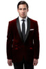 Mens One Button Velvet Shawl Burgundy Collar Tuxedo Jacket