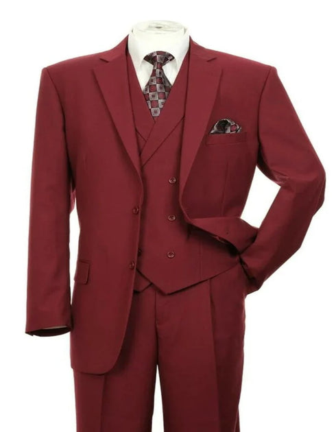 Pleated Dress Men Suits - Mens 2 Button Pleated Pant Classic Fit Double Breasted Burgundy Suit