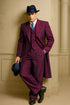 Mens Burgundy Pinstripe Suit – Classic Long Coat Style with White Stripes