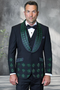 Men's Designer Floral Rhinestone Prom & Wedding Tuxedo in Black & Green