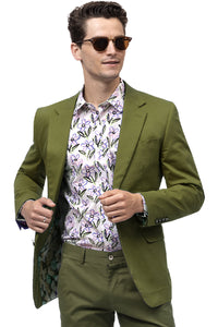 Men's Modern Fit Casual Summer Chino Blazer in Olive Green