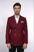 Mens Burgundy Slim Fit Blazer – Sharp Double Breasted Design