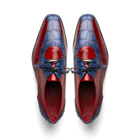 Marco Di Milano Moncalieri Navy & Red Genuine Alligator / Cobra Skin Dress Derby Oxfords