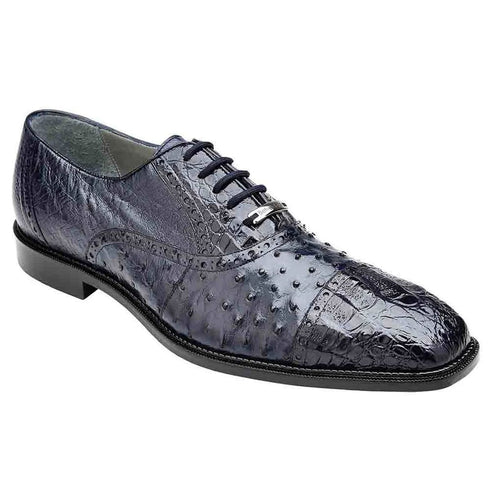 Belvedere Onesto Men's Navy Genuine Ostrich And Crocodile Oxfords