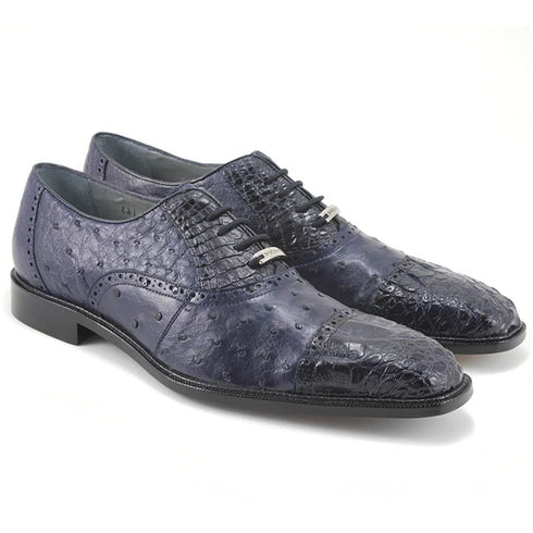 Belvedere Onesto Men's Navy Genuine Ostrich And Crocodile Oxfords