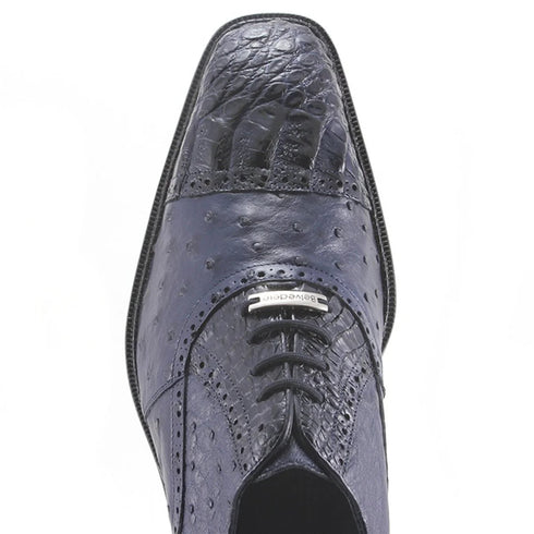 Belvedere Onesto Men's Navy Genuine Ostrich And Crocodile Oxfords