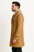 Mens Camel Overcoat with Light Faux Fur Collar – Single-Breasted Wool Dress Coat