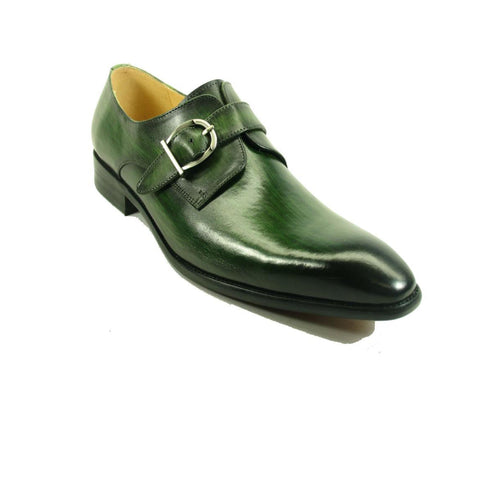 Mens Carrucci Classic Leather Fade Single D-Buckle Monk Strap Dress Shoe in Chestnut