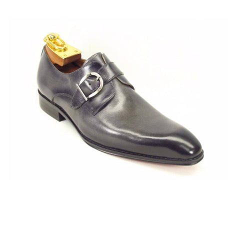 Mens Carrucci Classic Leather Fade Single D-Buckle Monk Strap Dress Shoe in Chestnut