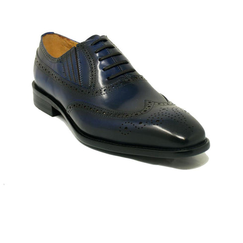 Mens Carrucci Burnished Leather Classic 1920's Wingtip Dress Shoe in Navy