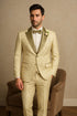 Champagne Gold Floral Tuxedo Suit for Men – Two-Piece Wedding Tux with Bow Tie and Satin Lapel