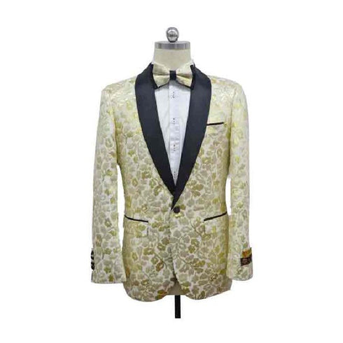 Champagne Shawl Lapel Paisley Floral Tuxedo Sport Coat