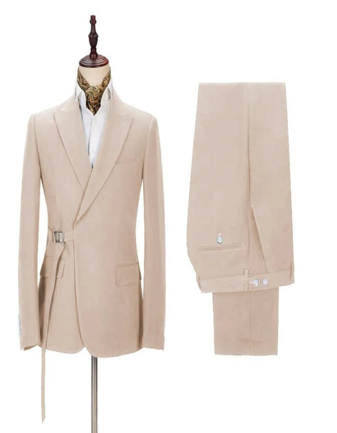 Cozy Champagne Men's Casual Suit for Summer Buckle Button Formal Groomsmen Suit