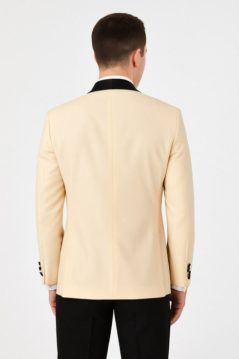 Mens Champagne Light Tan Tuxedo Jacket with Black Shawl Lapel – Classic One-Button Formal Dinner Jacket - Nude Color