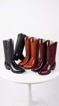 Los Altos Men’s Genuine Eel Skin Cowboy Boots LAB-6508, Round Toe Western Boots in Black, Cognac and Burgundy