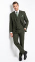 Men’s Olive Windowpane Plaid Suit, 2 Button Formal Suit with Double Breasted Vest