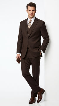 Men’s Brown Tone on Tone Pinstripe Suit, Classic Fit Formal Wedding Business Suit