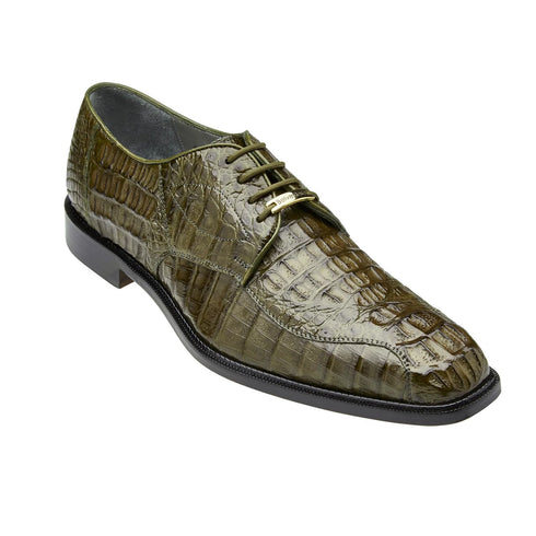 Men's Belvedere Chapo Hornback Caiman Crocodile Dress Shoe in Olive