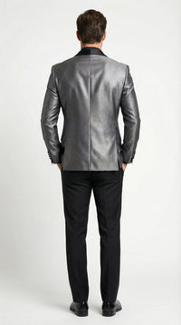 Men’s Shiny Charcoal Grey Blazer – Sharkskin Dinner Jacket Shawl Collar