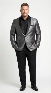 Men’s Shiny Charcoal Grey Blazer – Sharkskin Dinner Jacket Shawl Collar