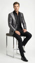 Men’s Shiny Charcoal Grey Blazer – Sharkskin Dinner Jacket Shawl Collar