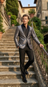 Men’s Shiny Charcoal Grey Blazer – Sharkskin Dinner Jacket Shawl Collar