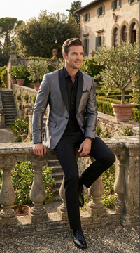 Men’s Shiny Charcoal Grey Blazer – Sharkskin Dinner Jacket Shawl Collar