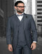 Pleated Dress Men Suits - Men's Designer Classic Fit Pleated Pant Wool Double Breasted Charcoal Grey Suit