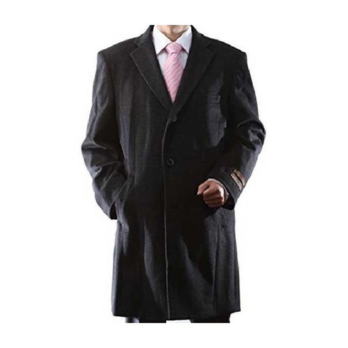 Length Charcoal Luxury Wool/Cashmere 3 Buttons Notch Lapel - Cashmere Topcoat