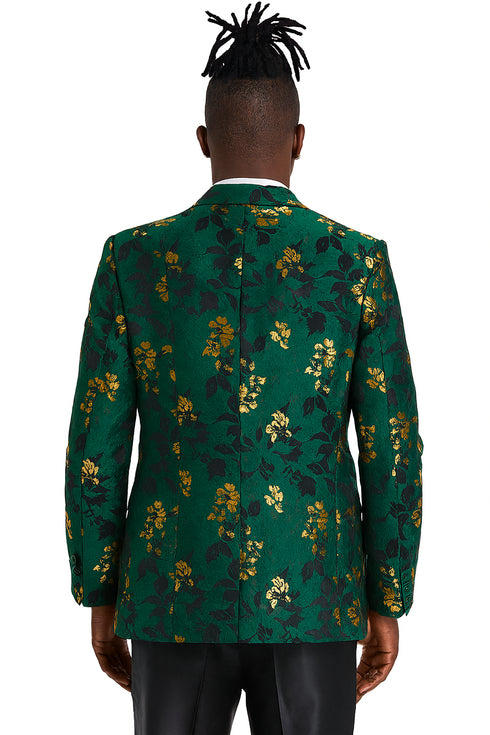 Men's slim fit hunter green and gold paisley prom and wedding tuxedo jacket