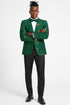 Men's slim fit hunter green and gold paisley prom and wedding tuxedo jacket
