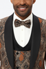 Men's Rust Geometric Pattern Tuxedo with Vest & Bowtie – One Button Formal Suit