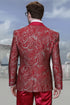 Men’s Red Paisley Brocade Prom Tuxedo with Vested Double Breasted Suit – Wedding Ready