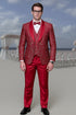 Men’s Red Paisley Brocade Prom Tuxedo with Vested Double Breasted Suit – Wedding Ready