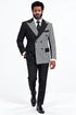 Mens Houndstooth Glen Plaid Double Breasted Two-Toned 100% Wool Side Vented Modern Fit Suit in Black