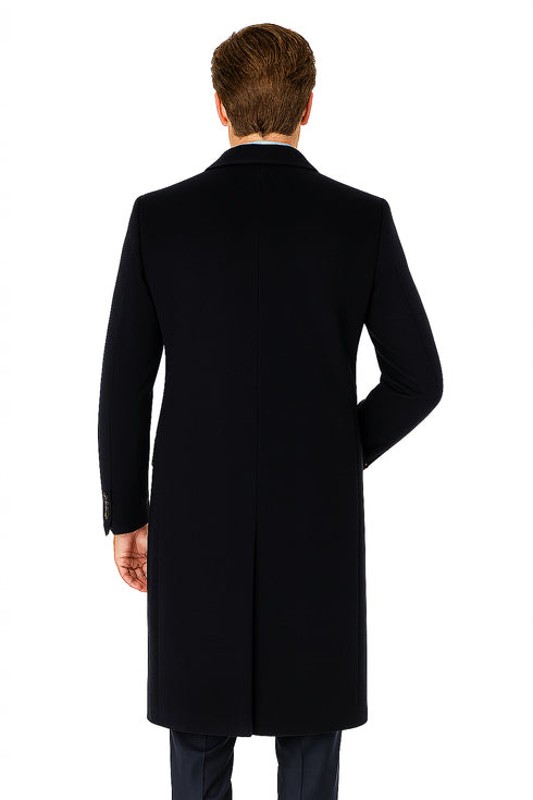 Pure Wool Full-Length Men’s Navy Overcoat – Classic Winter Dress Coat