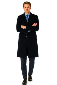 Pure Wool Full-Length Men’s Navy Overcoat – Classic Winter Dress Coat