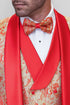 Coral Orange Men's Shiny Paisley Wedding Tuxedo with Double Breasted Vest & Satin Pants