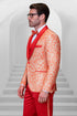 Coral Orange Men's Shiny Paisley Wedding Tuxedo with Double Breasted Vest & Satin Pants