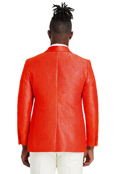 Men’s Slim Fit Tonal Paisley Tuxedo Jacket in Red for Wedding & Prom