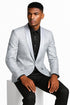 Men’s Silver Grey Tonal Paisley Tuxedo Jacket – Slim Fit Wedding & Prom Blazer