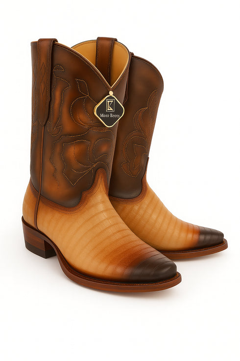 Men's King Exotic Snip Toe Caiman Belly Boots Handcrafted Burnished Oryx (494RD8215)