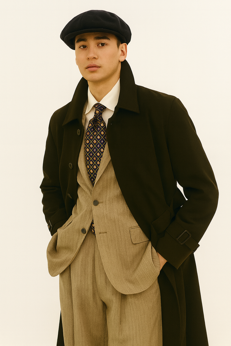 All Weather Men's Dress Coat Belted Rain Coat ~ Long full Maxi length Trench Coats Black Long Style Black / 44 Regular Jacket