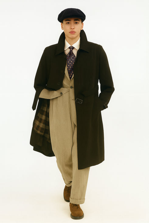 All Weather Men's Dress Coat Belted Rain Coats ~ Long full Maxi length Trench Coats Black Long Style